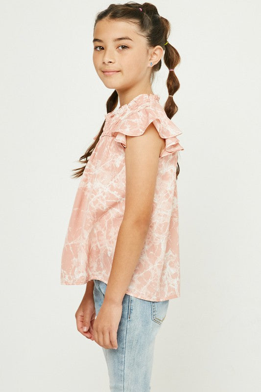 Smocked mock neck ruffle top