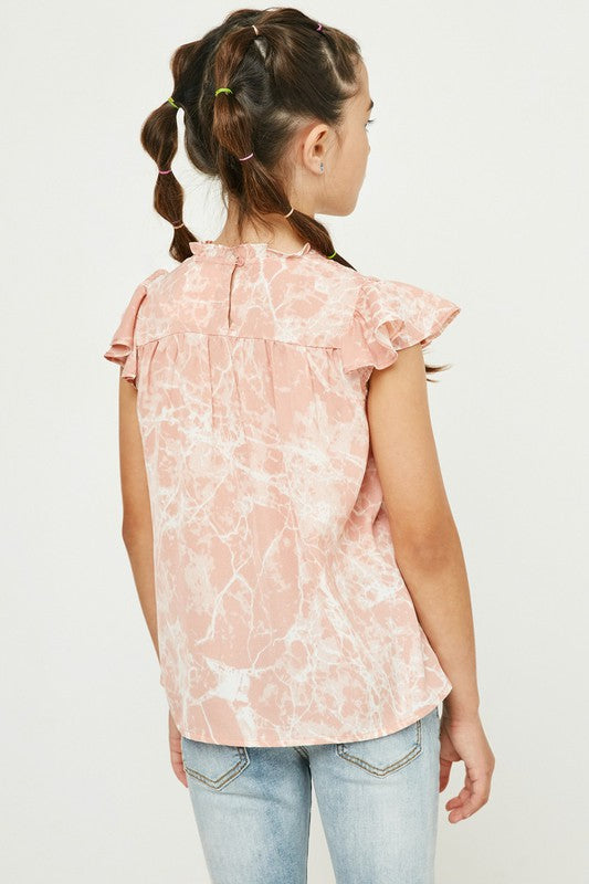 Smocked mock neck ruffle top