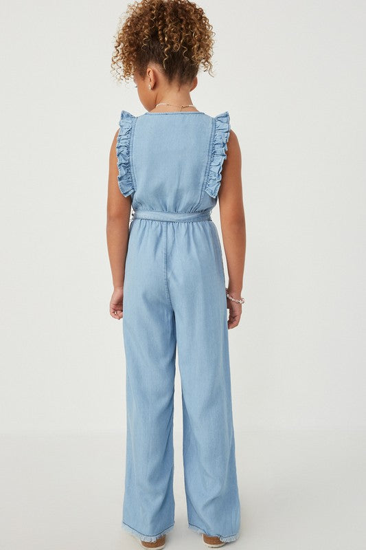 Tencel buttoned ruffle jumpsuit