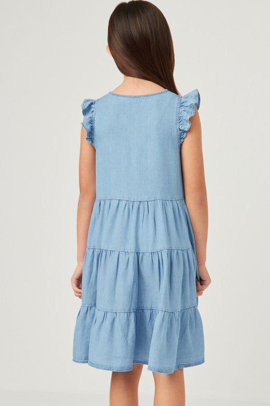 Girls Ruffle Button Down Tiered Dress